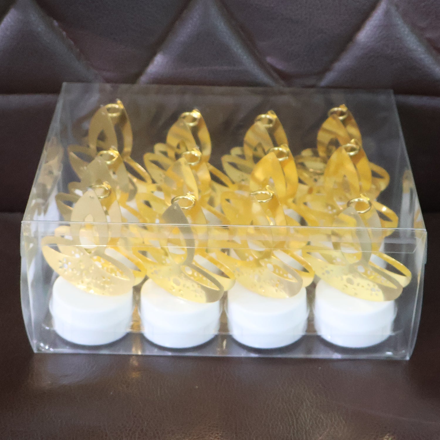 Golden Diya Shaped LED Tealight Candles (12 Pc) Golden Diya Shaped LED Tealight Candles (12 Pc)
